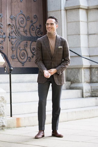 Dunkelbraunes Sakko mit Schottenmuster kombinieren – 389 Herren Outfits