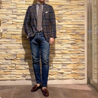 Dunkelbraunes Sakko mit Schottenmuster kombinieren – 389 Herren Outfits