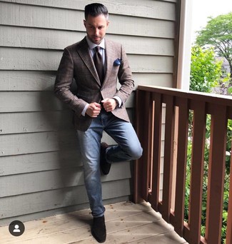 Dunkelbraunes Sakko mit Schottenmuster kombinieren – 389 Herren Outfits