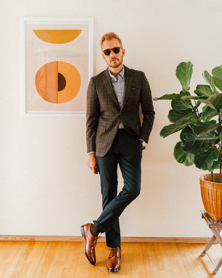 Dunkelbraunes Sakko mit Schottenmuster kombinieren – 389 Herren Outfits