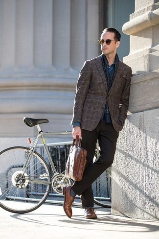 Dunkelbraunes Sakko mit Schottenmuster kombinieren – 389 Herren Outfits