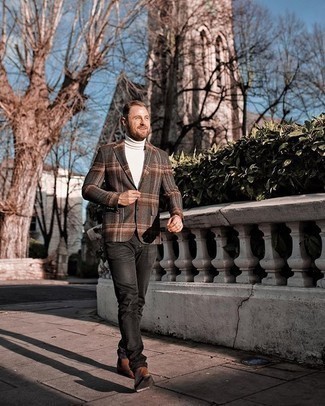 Dunkelbraunes Sakko mit Schottenmuster kombinieren – 389 Herren Outfits