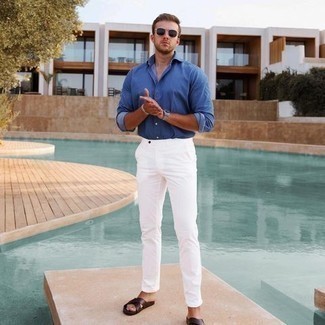 20 Jährige: Welche Chinohosen mit dunkelbrauner Sandalen zu tragen – 43 Herren Outfits