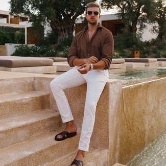 Welche Langarmhemden mit dunkelbrauner Sandalen zu tragen – 98 Herren Outfits