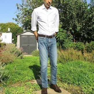 Dunkelbraunen Wildledergürtel kombinieren – 229 Herren Outfits