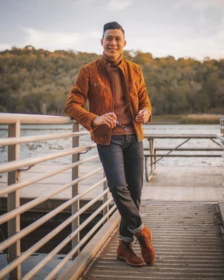 Dunkelbraune Wildleder Bomberjacke kombinieren – 30 Herren Outfits kühl Wetter