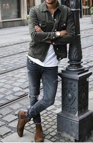 Dunkelbraune Chelsea Boots aus Wildleder kombinieren – 1071+ Herren Outfits