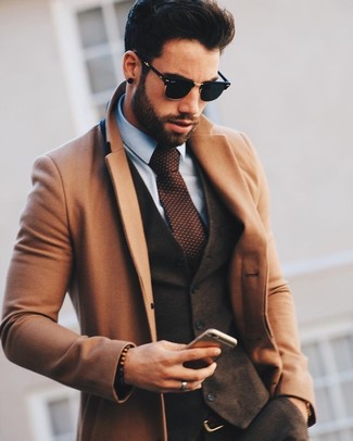 Dunkelbraunen Wollüberzug kombinieren – 104 Herbst Herren Outfits