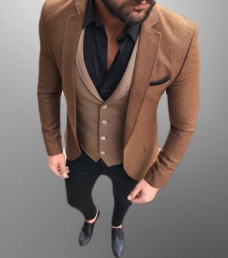 Dunkelbraunen Wollüberzug kombinieren – 104 Herbst Herren Outfits