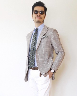 Dunkelbraunen geflochtenen Segeltuchgürtel kombinieren – 15 Herren Outfits
