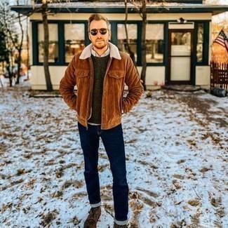 Welche Freizeitstiefel mit dunkelgrünen Pullovers mit einem Rundhalsausschnitt zu tragen – 42 Herren Outfits