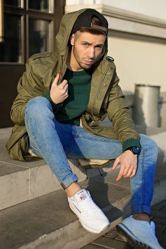 Welche Jeans mit dunkelgrünen Pullovers mit einem Rundhalsausschnitt zu tragen – 147 Herren Outfits