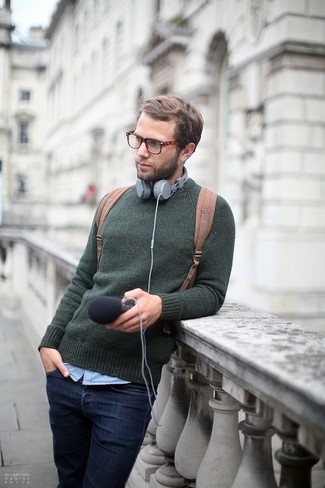 Welche Jeans mit dunkelgrünen Pullovers mit einem Rundhalsausschnitt zu tragen – 147 Herren Outfits