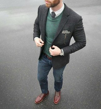 Welche Jeans mit dunkelgrünen Pullovers mit einem Rundhalsausschnitt zu tragen – 147 Herren Outfits