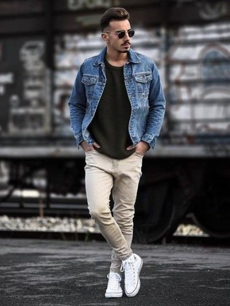 Welche Jeans mit dunkelgrünen Pullovers mit einem Rundhalsausschnitt zu tragen – 147 Herren Outfits