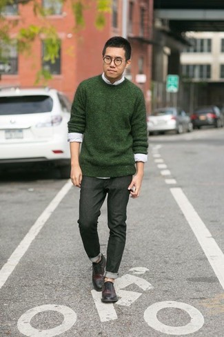 Welche Jeans mit dunkelgrünen Pullovers mit einem Rundhalsausschnitt zu tragen – 147 Herren Outfits