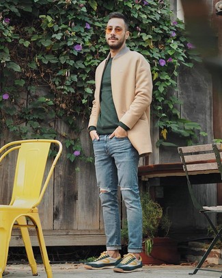Welche Mäntel mit dunkelgrünen Pullovers mit einem Rundhalsausschnitt zu tragen – 46 Herren Outfits