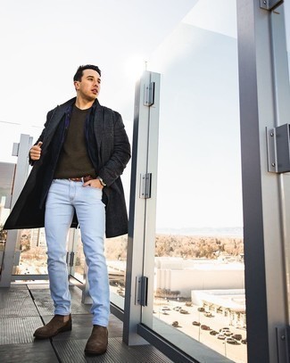 Welche Mäntel mit dunkelgrünen Pullovers mit einem Rundhalsausschnitt zu tragen – 46 Herren Outfits