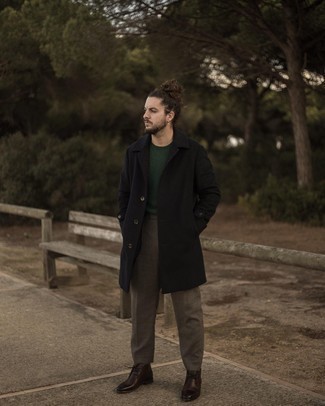 Welche Mäntel mit dunkelgrünen Pullovers mit einem Rundhalsausschnitt zu tragen – 46 Herren Outfits