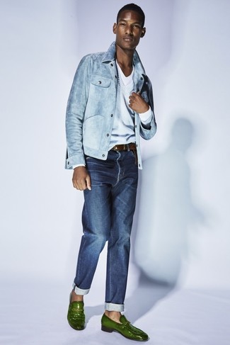 Dunkelgrüne Leder Slipper kombinieren – 72 Herren Outfits