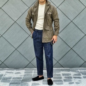 Dunkelgrüne Leinen Shirtjacke kombinieren – 10 Herren Outfits