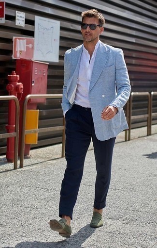 Welche Zweireiher-Sakkos mit dunkelgrüner Slipper zu tragen – 20 Herren Outfits