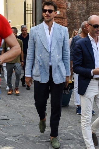 Welche Zweireiher-Sakkos mit dunkelgrüner Slipper zu tragen – 20 Herren Outfits
