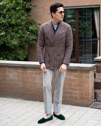 Welche Zweireiher-Sakkos mit dunkelgrüner Slipper zu tragen – 20 Herren Outfits
