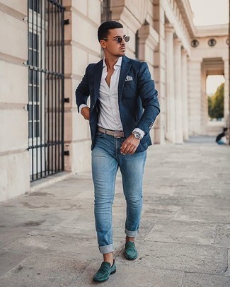 Dunkelgrüne Slipper kombinieren – 182 Herren Outfits