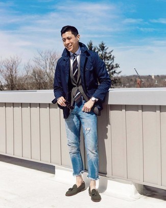 Dunkelgrüne Slipper kombinieren – 182 Herren Outfits