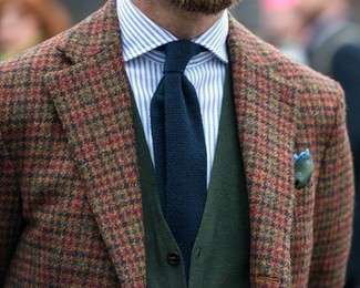 Dunkelgrünes gepunktetes Einstecktuch kombinieren – 17 Herren Outfits