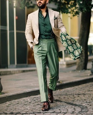 Dunkelgrünes bedrucktes Einstecktuch kombinieren – 134 Herren Outfits