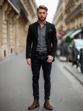 Dunkelgrünes bedrucktes Einstecktuch kombinieren – 134 Herren Outfits