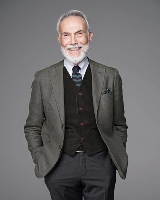Dunkelgrünes bedrucktes Einstecktuch kombinieren – 134 Herren Outfits