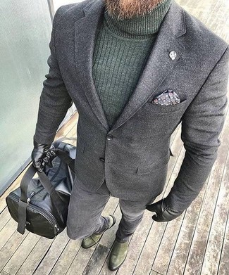 Dunkelgrünen Rollkragenpullover kombinieren – 219 Herren Outfits