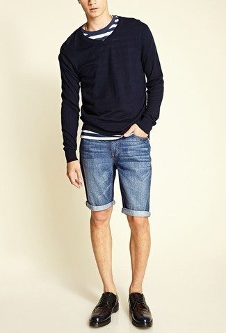 Dunkellila Leder Brogues kombinieren – 11 Herren Outfits