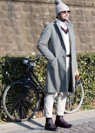 Dunkellila Lederfreizeitstiefel kombinieren – 19 Herren Outfits