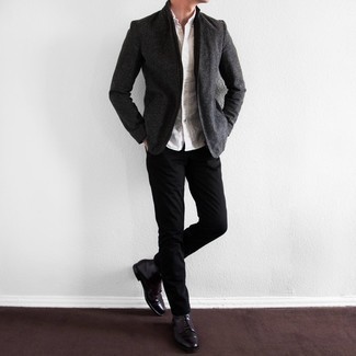 Dunkellila Lederfreizeitstiefel kombinieren – 19 Herren Outfits