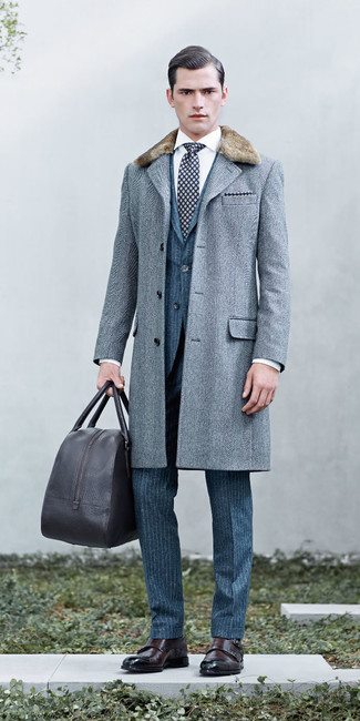 Wie Businesshemd mit Mantels mit einem Pelzkragen zu kombinieren – 38 Herren Outfits