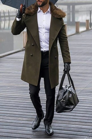Wie Businesshemd mit Mantels mit einem Pelzkragen zu kombinieren – 38 Herren Outfits