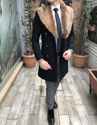 Wie Businesshemd mit Mantels mit einem Pelzkragen zu kombinieren – 38 Herren Outfits
