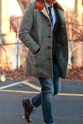 Wie Businesshemd mit Mantels mit einem Pelzkragen zu kombinieren – 38 Herren Outfits