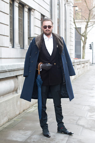 Wie Mantel mit einem Pelzkragen mit Brogues zu kombinieren – 3 Herren Outfits