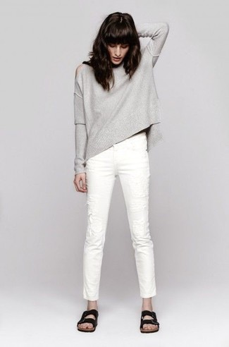 weiße Jeans mit Destroyed-Effekten von Ann Demeulemeester