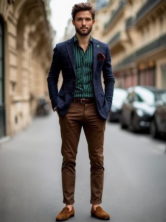 Grünes vertikal gestreiftes Businesshemd kombinieren – 34 Herren Outfits