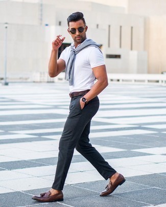 Welche Polohemden mit grauen Pullovers mit einem Rundhalsausschnitt zu tragen – 19 Herren Outfits