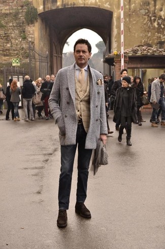 Graue Cabanjacke mit Fischgrätenmuster kombinieren – 3 Herren Outfits