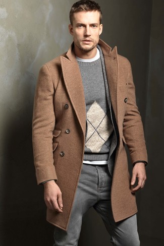 Graues Wollsakko mit Fischgrätenmuster kombinieren – 92 Herren Outfits