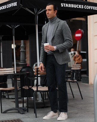 Graues Wollsakko mit Fischgrätenmuster kombinieren – 92 Herren Outfits