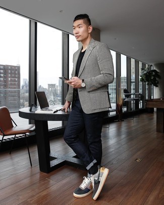 Graues Wollsakko mit Fischgrätenmuster kombinieren – 92 Herren Outfits